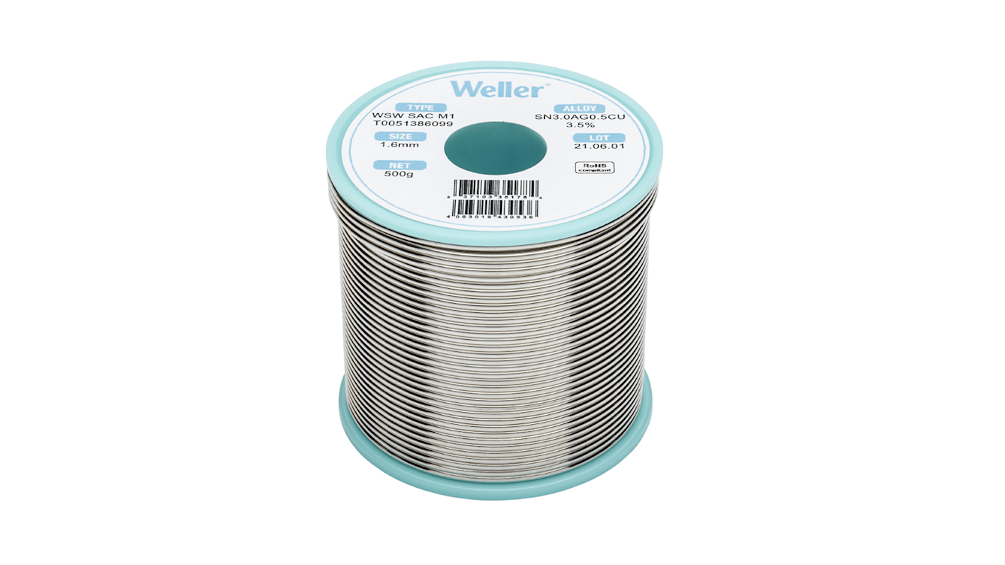Lega saldante senza piombo Weller, Ø 1.6mm, punto fusione 217-221°C, 500g