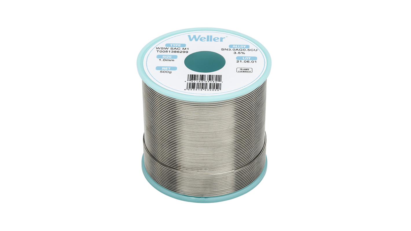 Lega saldante senza piombo Weller, Ø 1mm, punto fusione 217-221°C, 500g