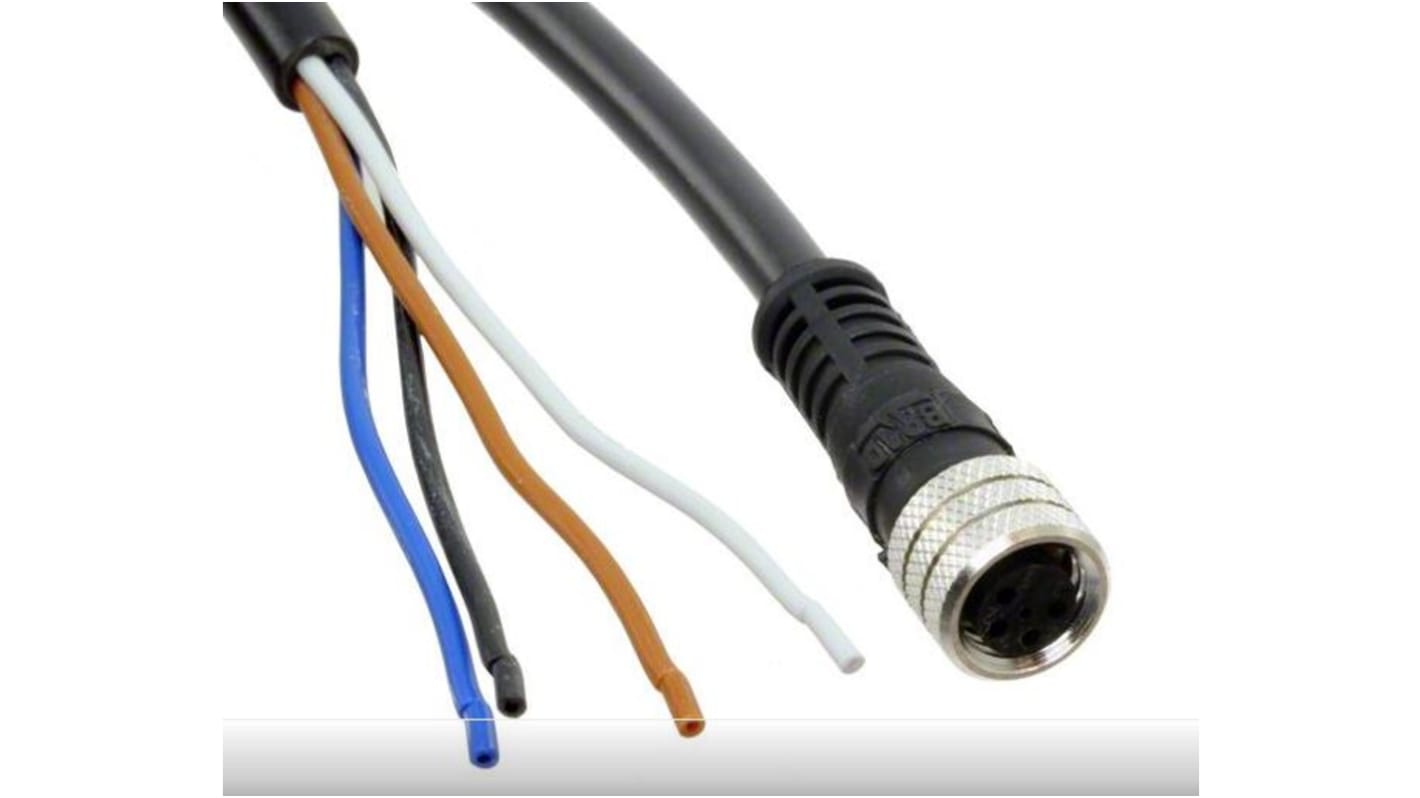Molex 4芯传感器执行器电缆, 2m长, M8直向母座转无终端接头, 0.25 mm²CSA, 聚氯乙烯 PVC黑色护套, IP69K, 120027系列