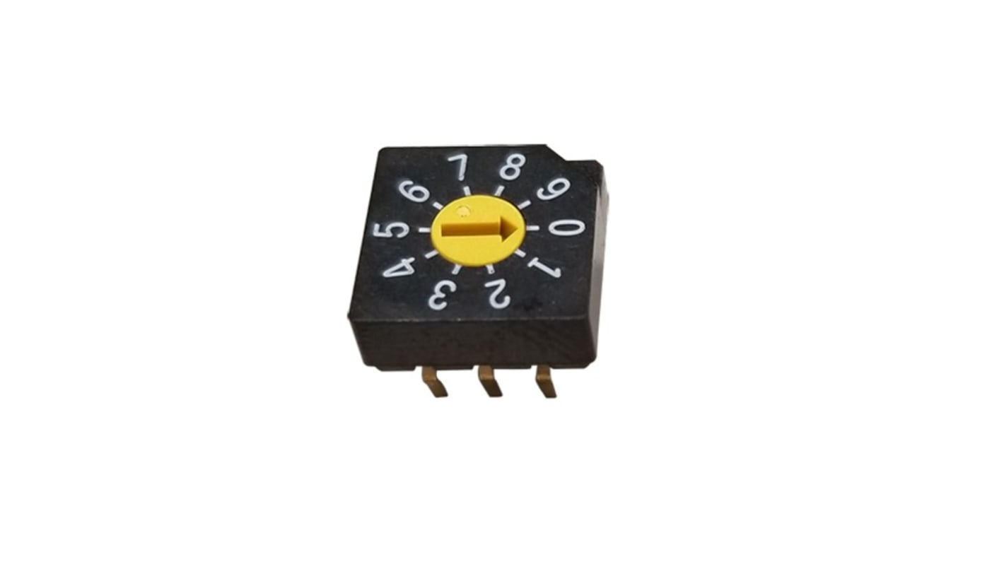 Nidec Components SD-2000, 10 Position, BCD Rotary Switch, 100 mA, Snap-In