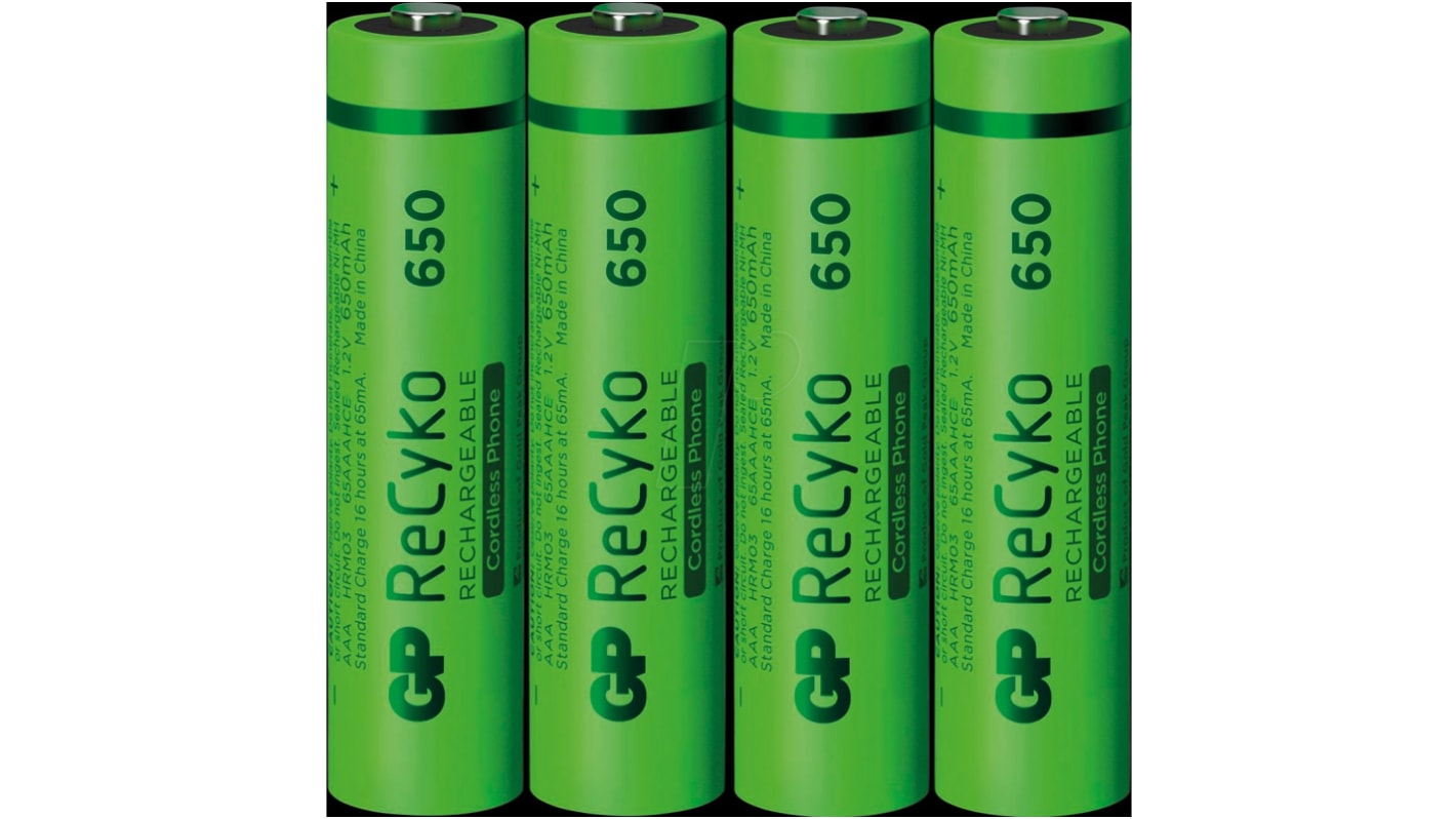 Gp Batteries GP-Batterien AAA-Akku, NiMH, 1.2V, 650mAh GP65AAAHCE, Flach-Anschluss