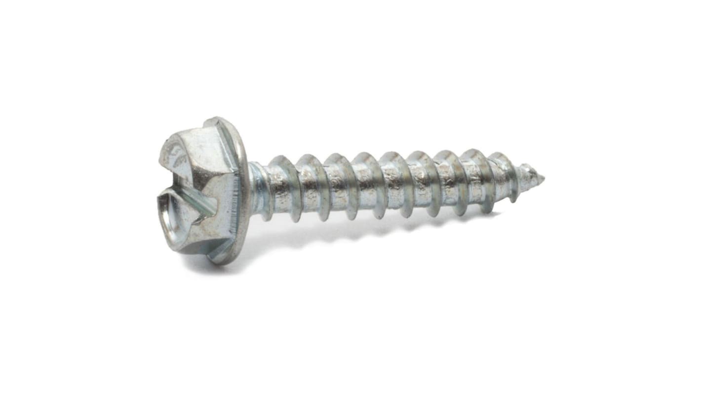 RS PRO Zinc Plated Steel Hex Washer Head Self Tapping Screw, N°#8 x 1 1/2in Long