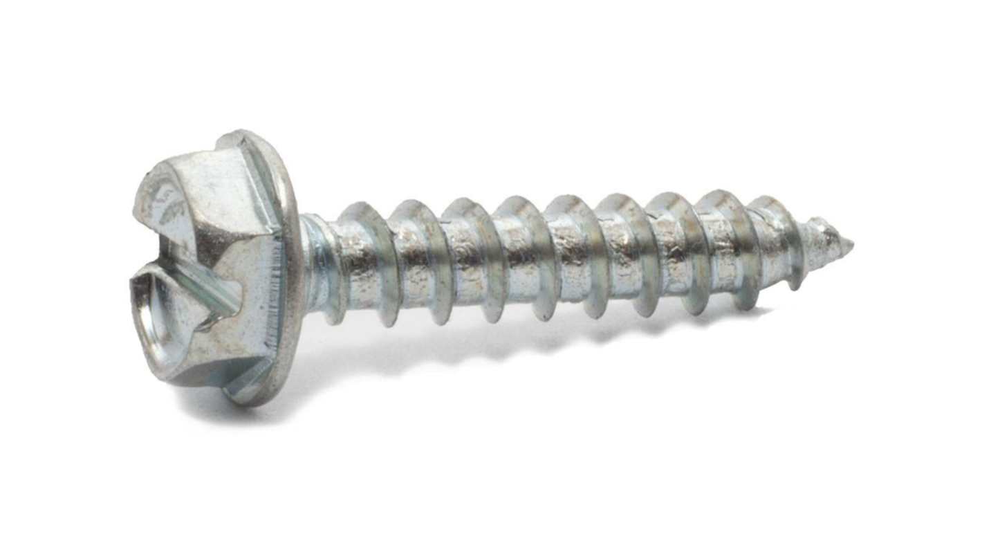 RS PRO Zinc Plated Steel Hex Washer Head Self Tapping Screw, N°#12 x 5/8in Long