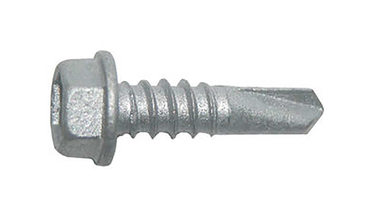 RS PRO Zinc Plated Steel Self Drilling Screw #14 x 1 1/4in Long