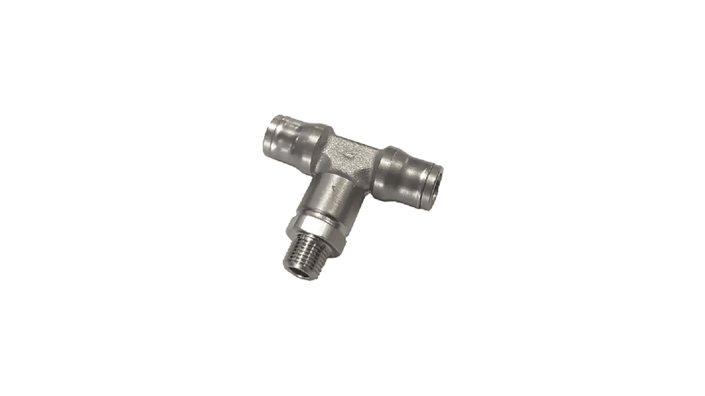 Legris 3608 Series Tee Threaded Adaptor, R 1/4 Male to Push In 10 mm, Threaded-to-Tube Connection Style