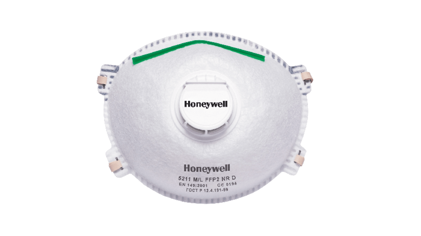 Mascherine usa e getta FFP2 con valvola Honeywell Safety serie 5211, col. bianco, con clip per naso regolabile
