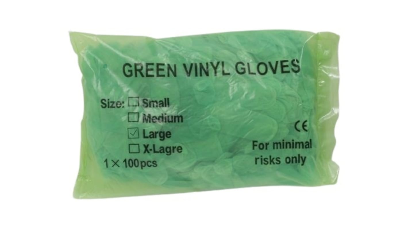 RS PRO Green Powdered Vinyl Disposable Gloves, Size XL, 200 per Pack