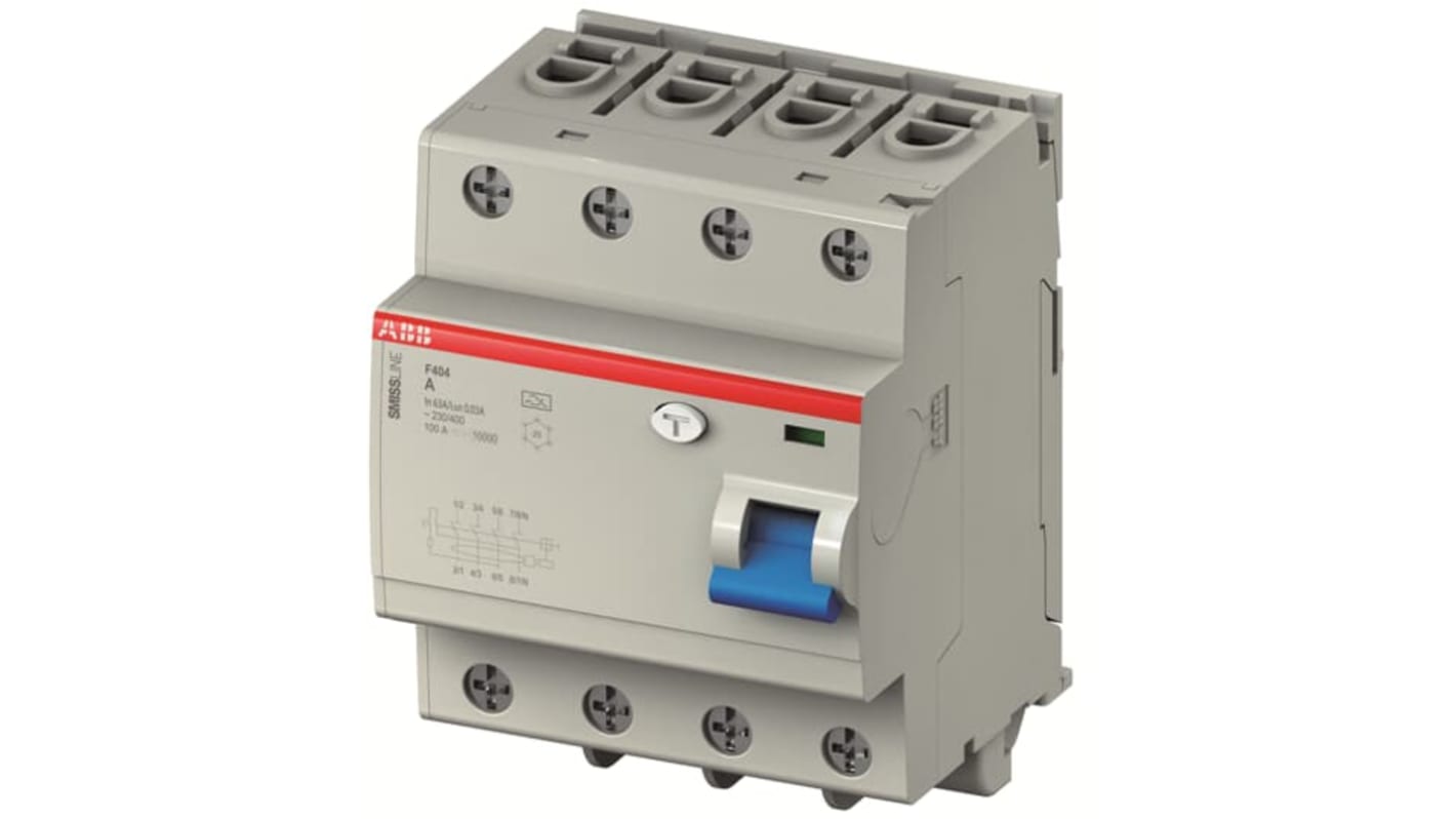 ABB F404 RCCB, 25A, 4 Pole, 30mA, Type A, 400V ac