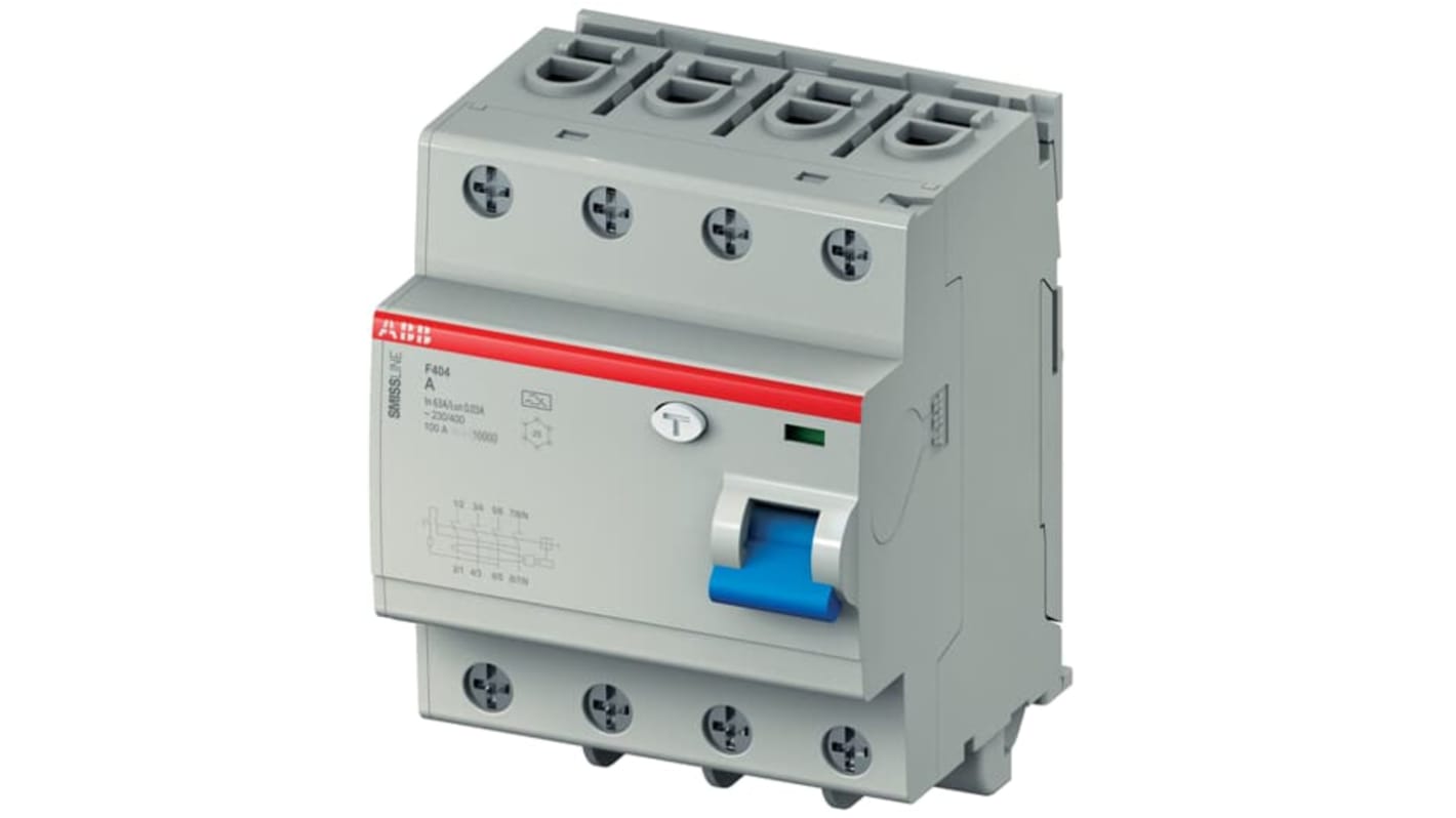 ABB RCCB, 63A, 4 Pole, 30mA, Type A, 400V ac