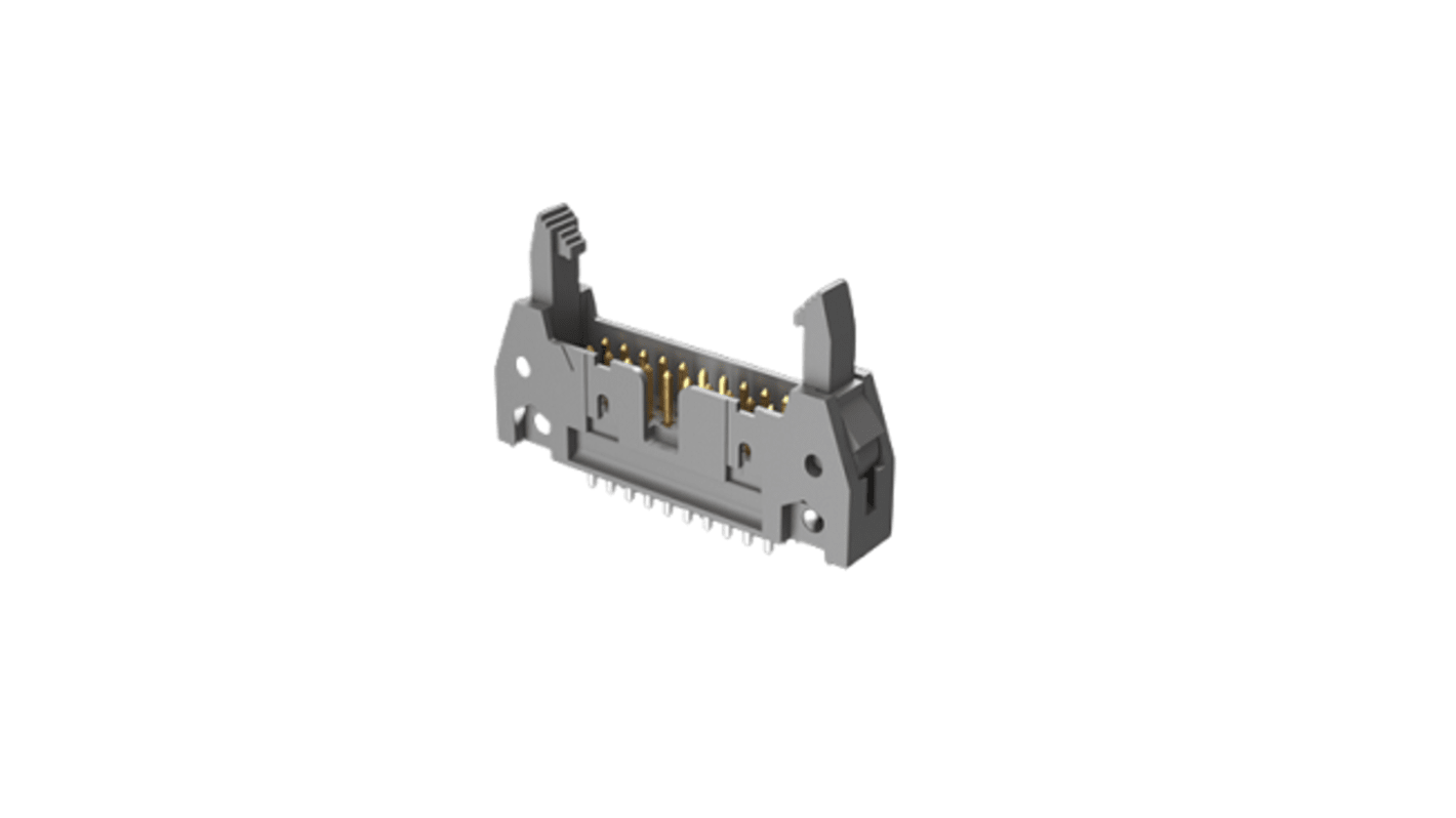 Conector macho para PCB Ángulo de 90° Amphenol ICC serie Quickie de 18 vías, 2 filas, paso 2.54mm, Montaje en orificio