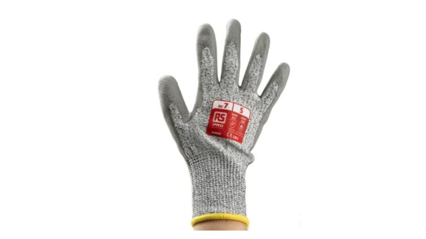 RS PRO Grey HPPE Cut Resistant Work Gloves, Size 8, Polyurethane Coating