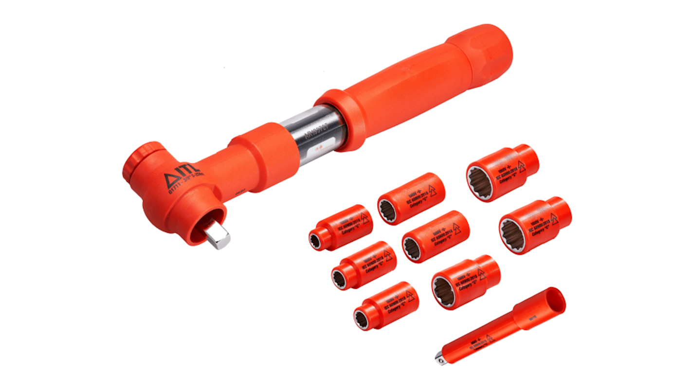 ITL Insulated Tools Ltd 十二角标准套筒套装, 公制, 带棘轮, 9件装, 3/8 in驱动头
