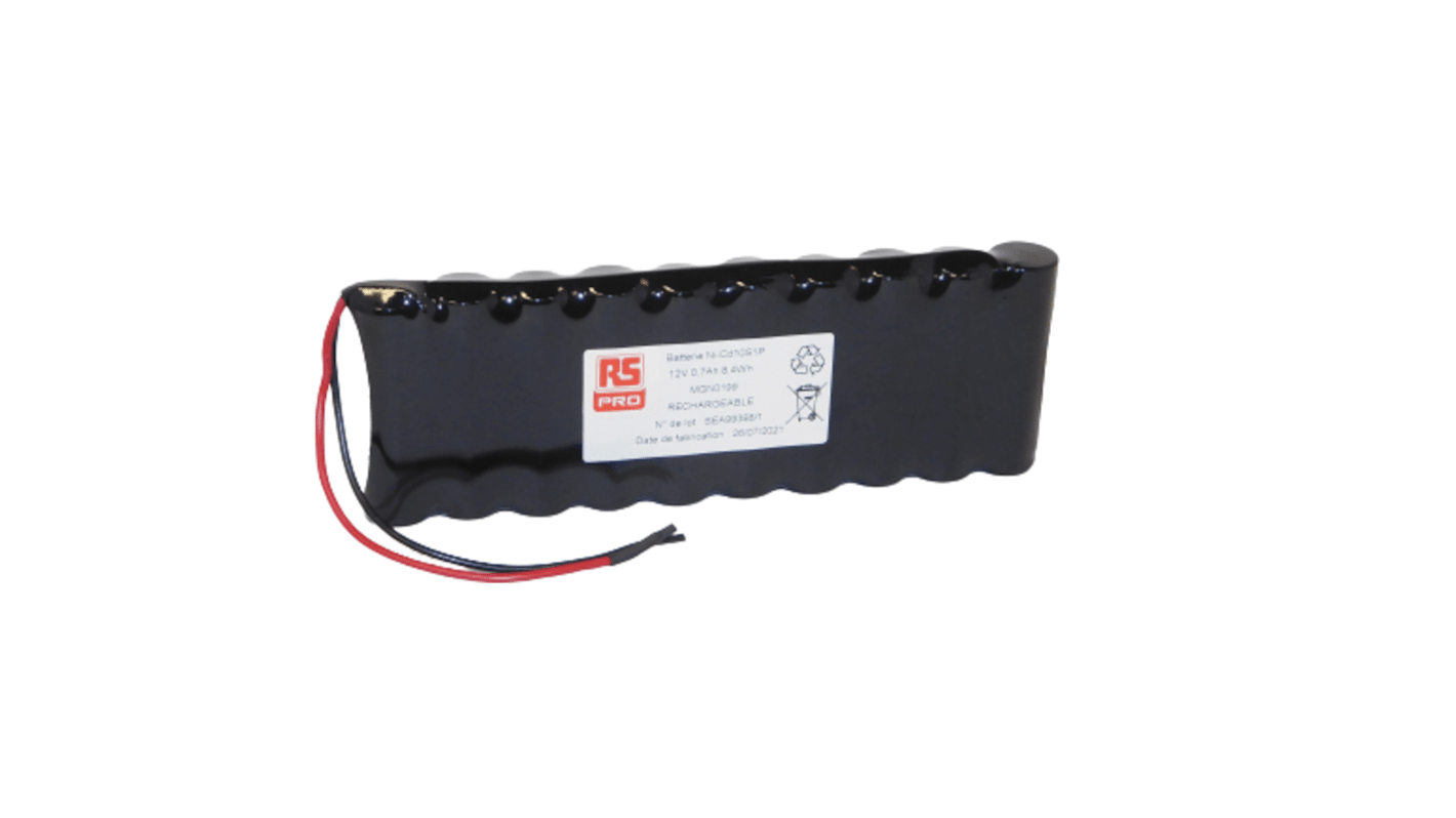 RS PRO 镍镉充电电池, 尺寸型号AA, 12V, 700mAh容量, 导线接端, 工作温度-20 → +60°C