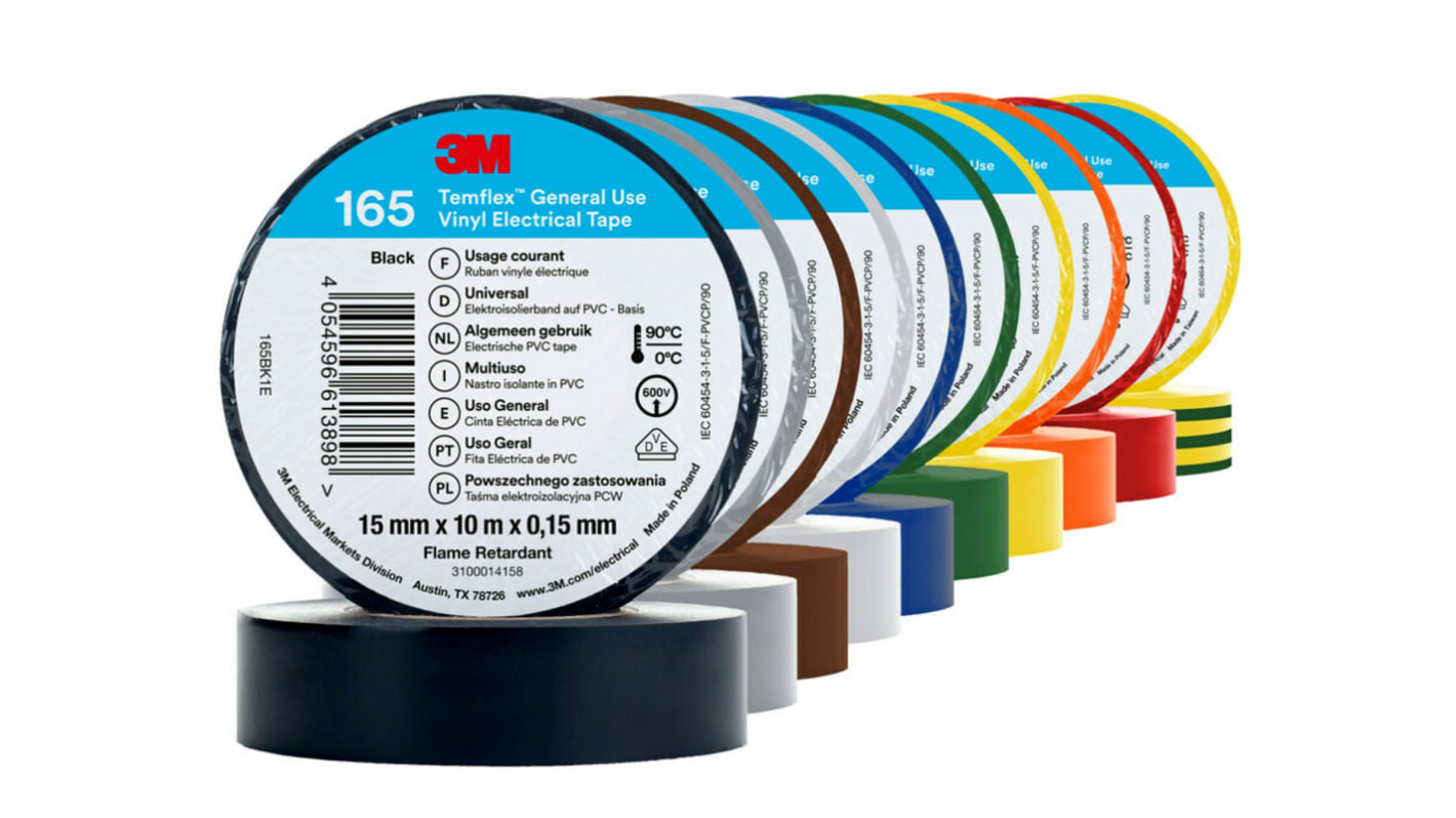 3M Temflex 165 Assorted Vinyl Electrical Tape, 15mm x 10m