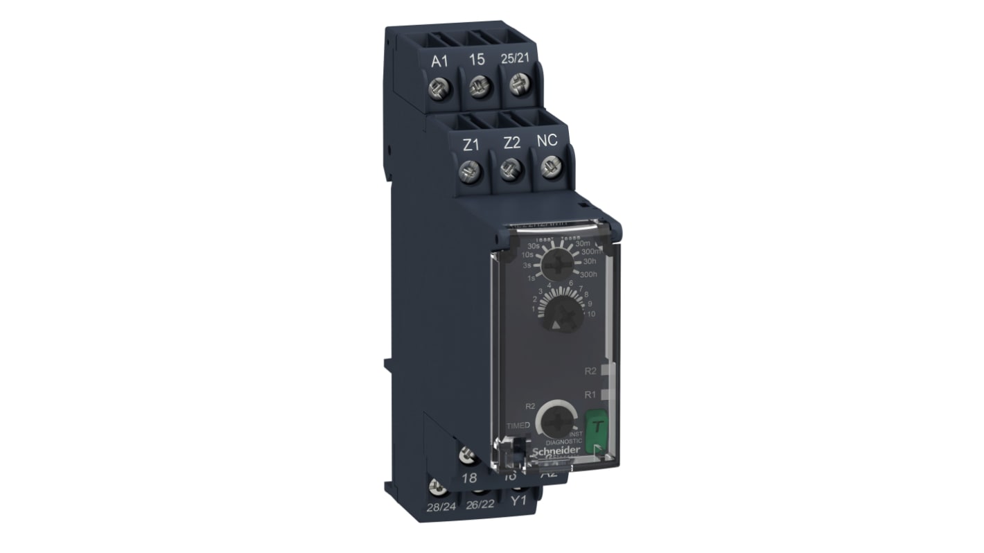 Schneider Electric 240V ac Timer Relay, Dobbeltfunktion timerfunktioner DIN-skinne