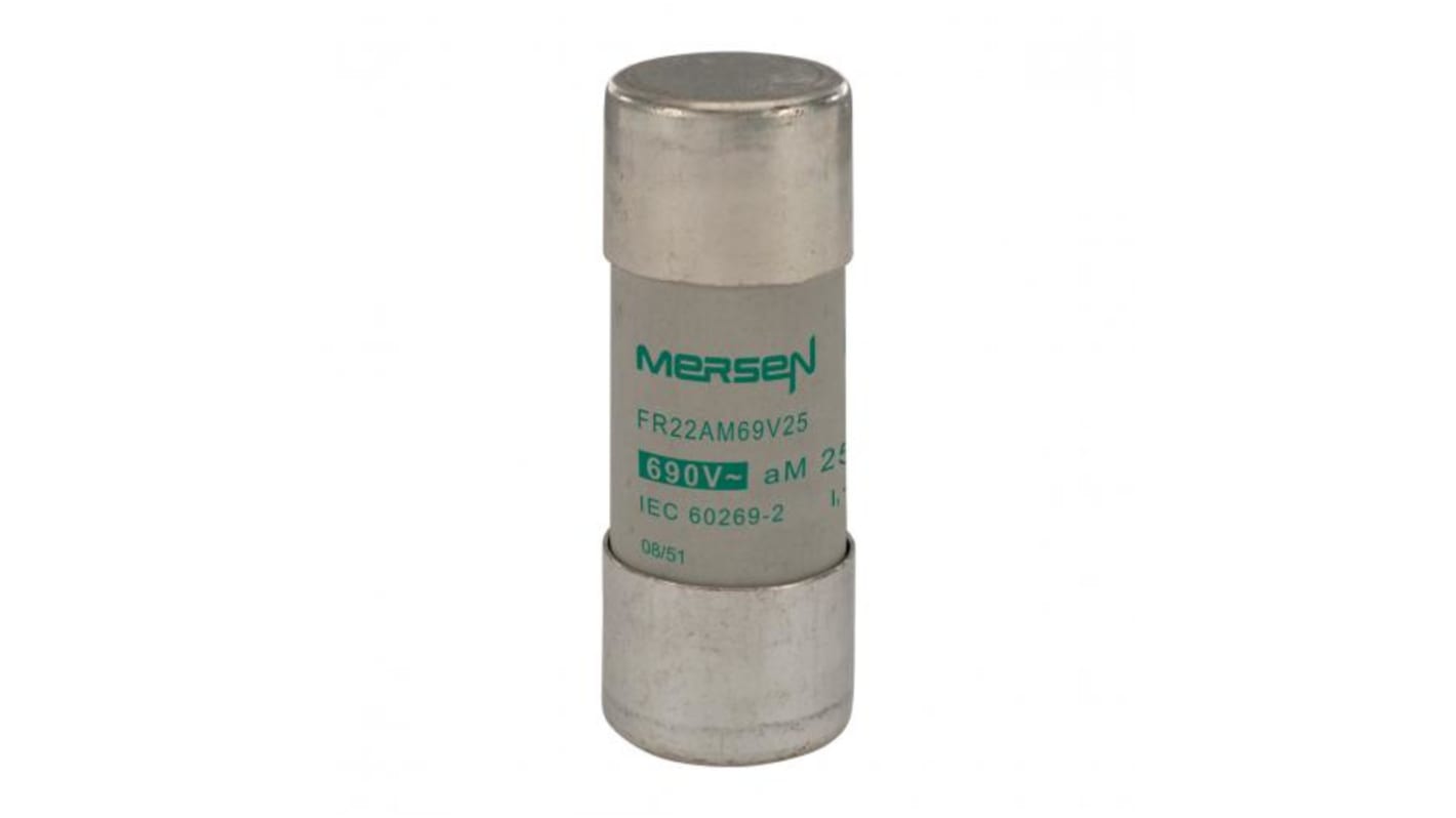 Cartouche fusible Mersen, 25A 22.2 x 58mm Type aM 690V c.a.