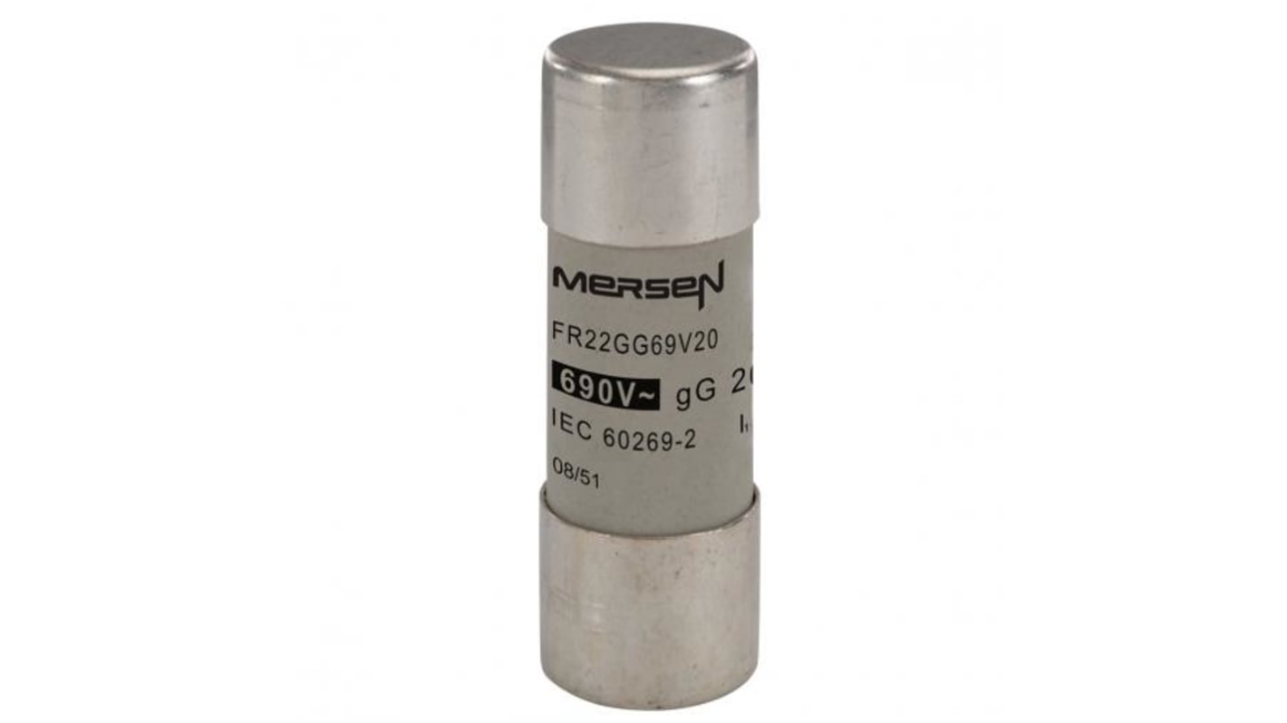 Mersen 20A Slow-Blow Ceramic Cartridge Fuse, 22.2 x 58mm