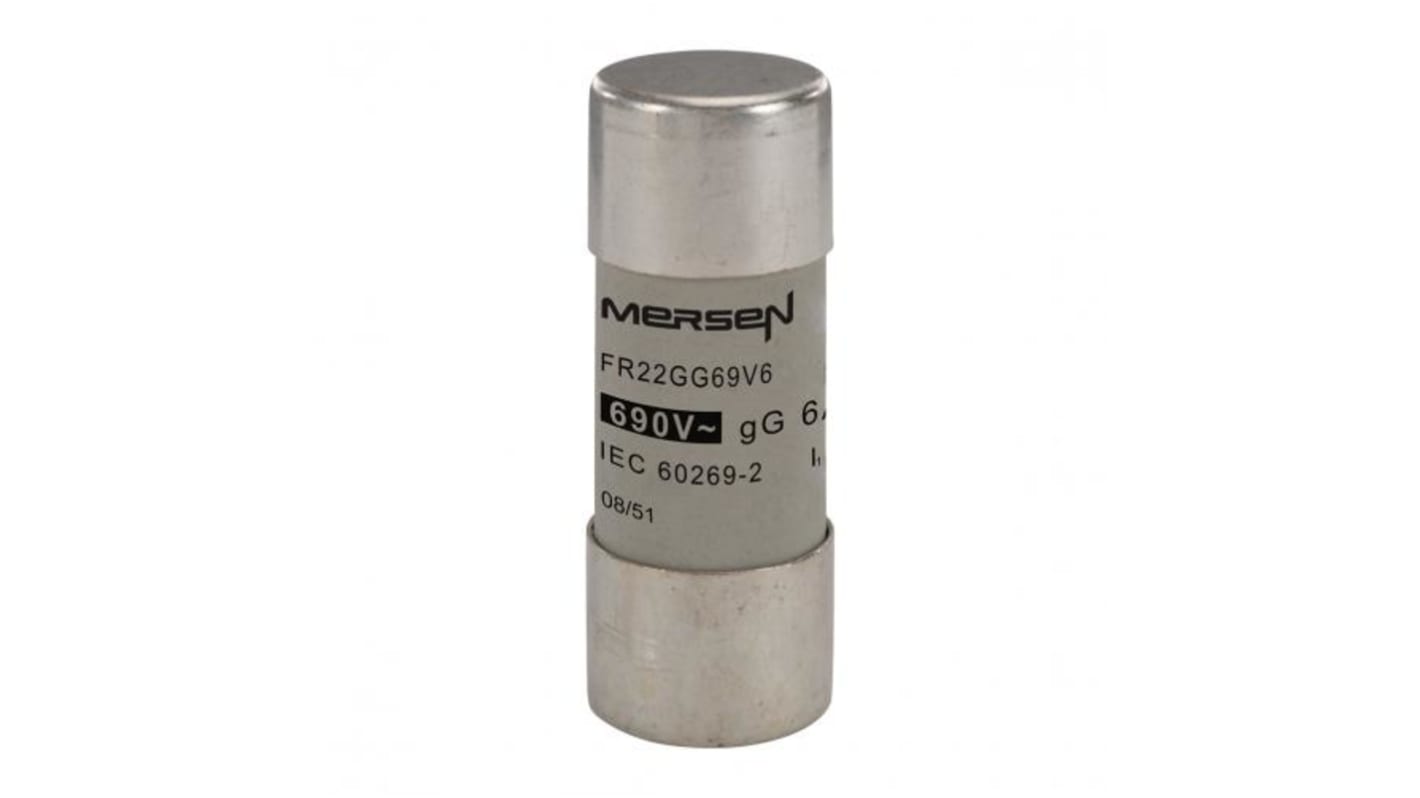 Mersen 6A Slow-Blow Ceramic Cartridge Fuse, 22.2 x 58mm