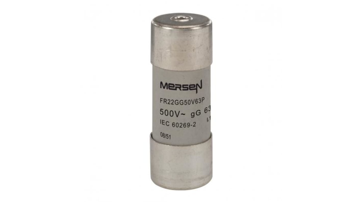 Mersen 63A Slow-Blow Ceramic Cartridge Fuse, 22.2 x 58mm