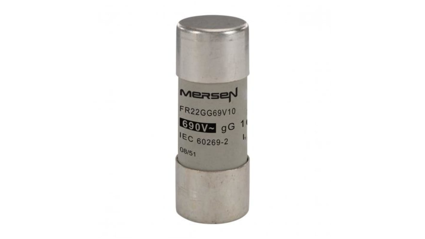 Mersen 10A Slow-Blow Ceramic Cartridge Fuse, 22.2 x 58mm