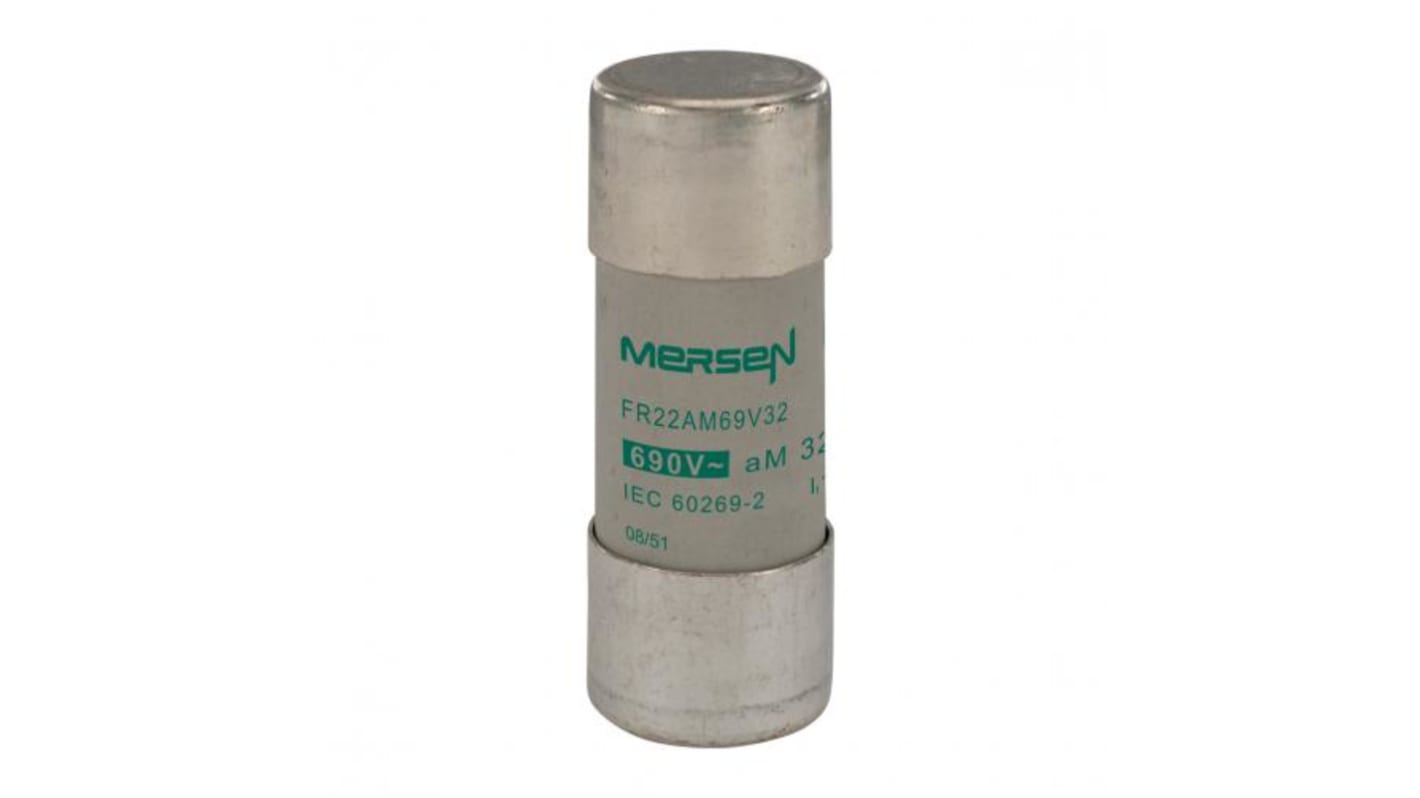 Mersen 32A Slow-Blow Ceramic Cartridge Fuse, 22.2 x 58mm
