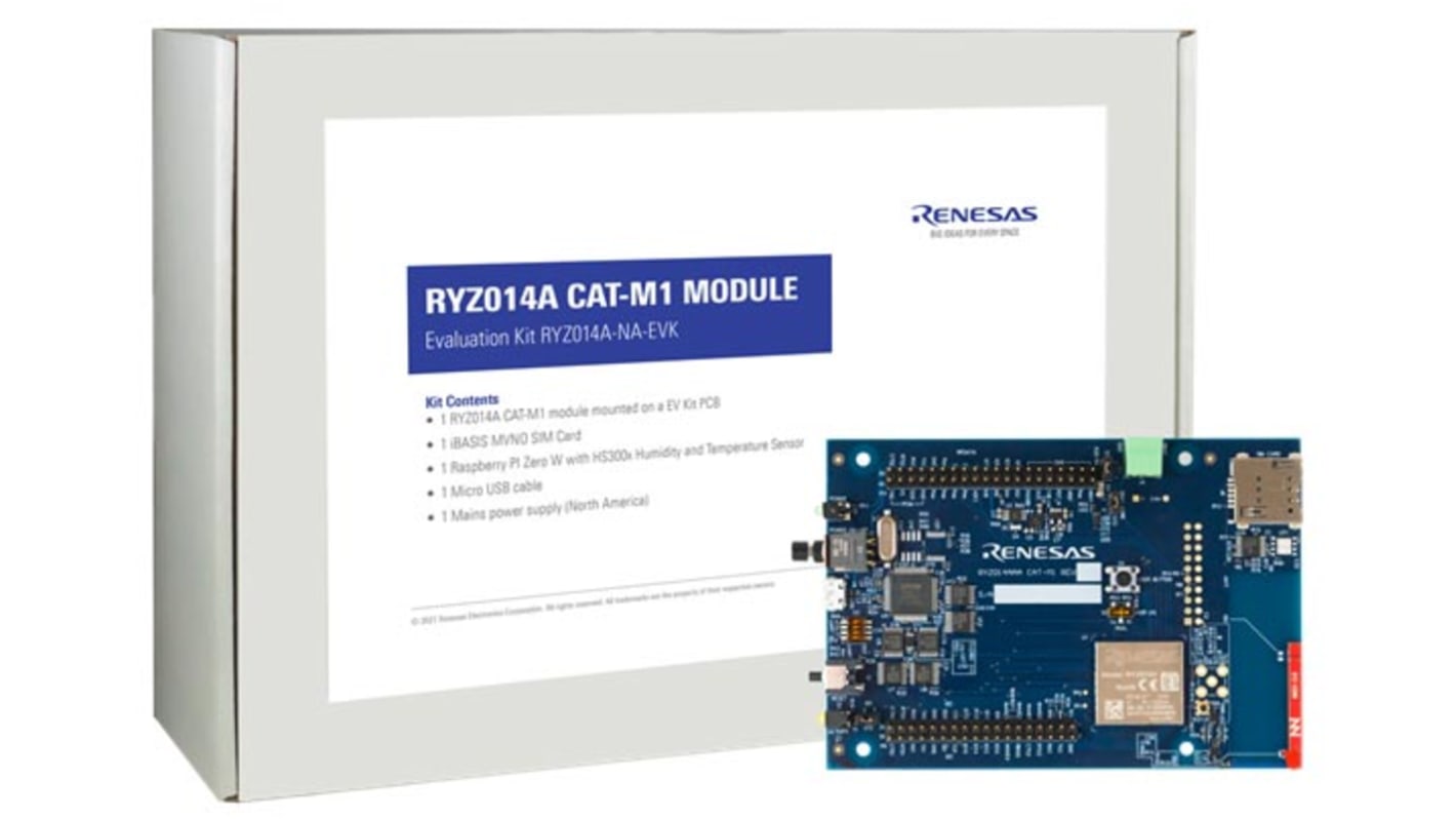 Renesas Electronics Dual LTE (Cat M1 and NB-IoT)评估套件 通信板, IoT, 32KHz, 用于RYZ014A