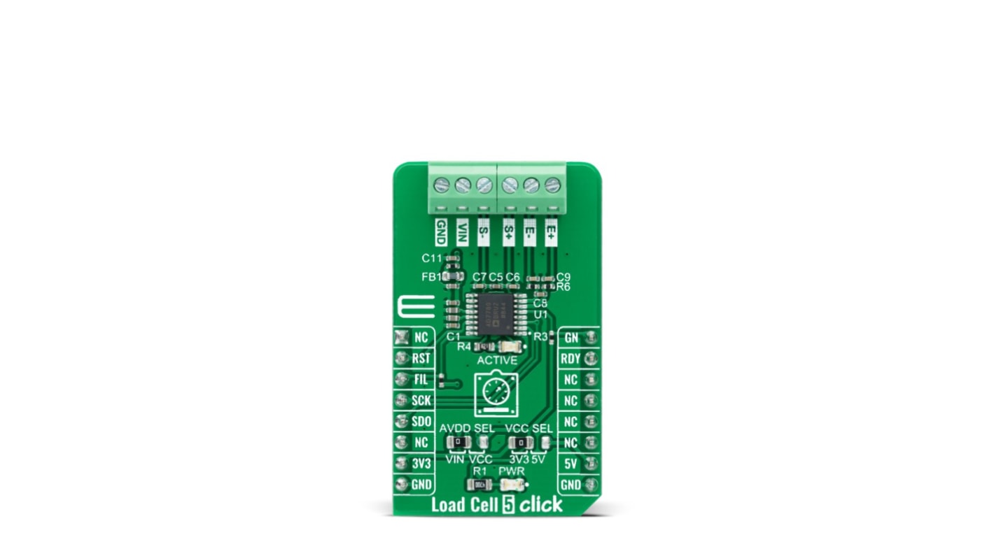 MikroElektronika Load Cell 5 Click Pressure Sensor Add On Board for AD7780 mikroBUS socket
