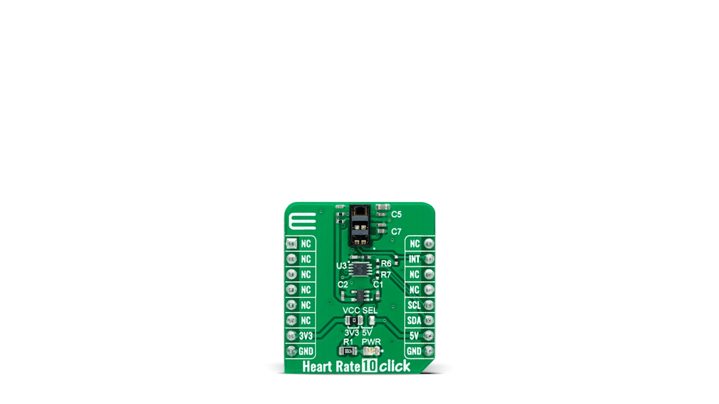 MikroElektronika Heart Rate 10 Click Optical Add On Board for MAX8511, MAX86916, PCA9306 mikroBUS socket