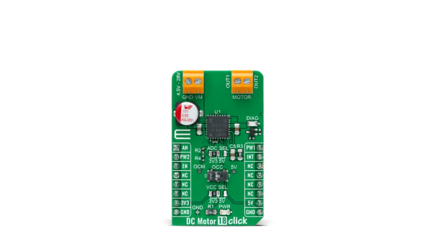 MikroElektronika TB9051FTG Leistung, Motor und Robotics Entwicklungstool, DC Motor 18 Click DC-Motortreiber