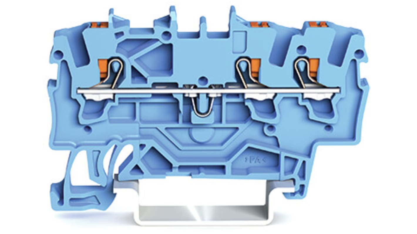 WAGO 2201-1304 TOPJOB S, 2201 Series Blue, 1.5mm², Single-Level, Push-In Cage Clamp Termination, ATEX, IECEx