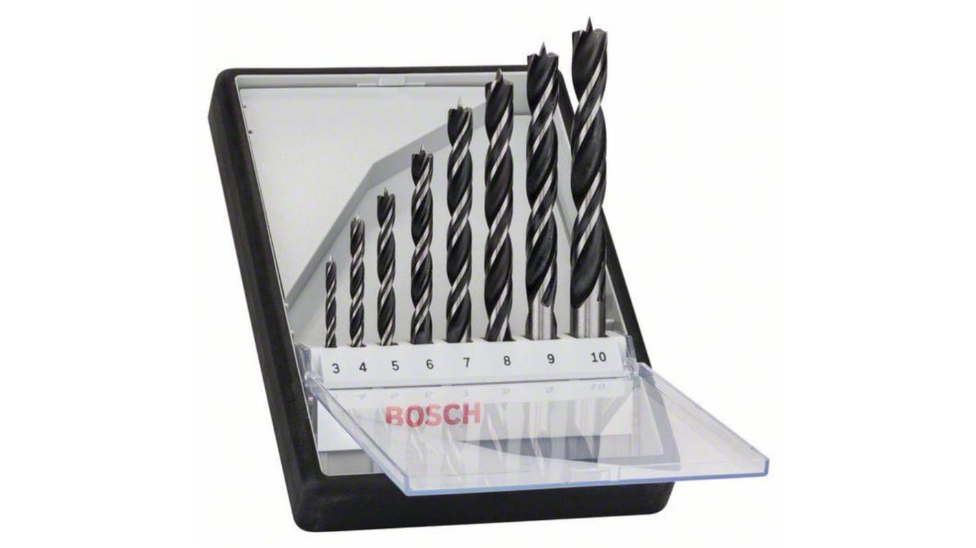 Bosch 8-Piece Wood Auger Drill Bit Set for Wood, 10mm Max, 3mm Min, Wood Bits