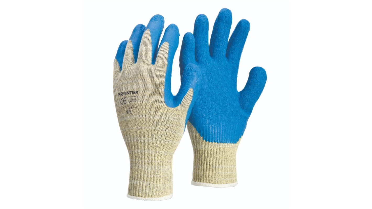 FRONTIER Blue Kevlar Heat Resistant Work Gloves, Size 10, Latex Coating
