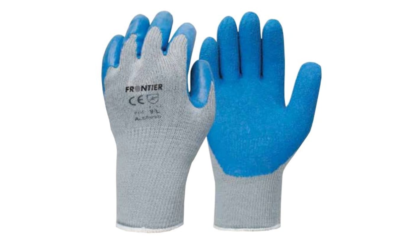 FRONTIER Blue Polyester (Liner) General Purpose Latex Gloves, Size 10, Latex Coating