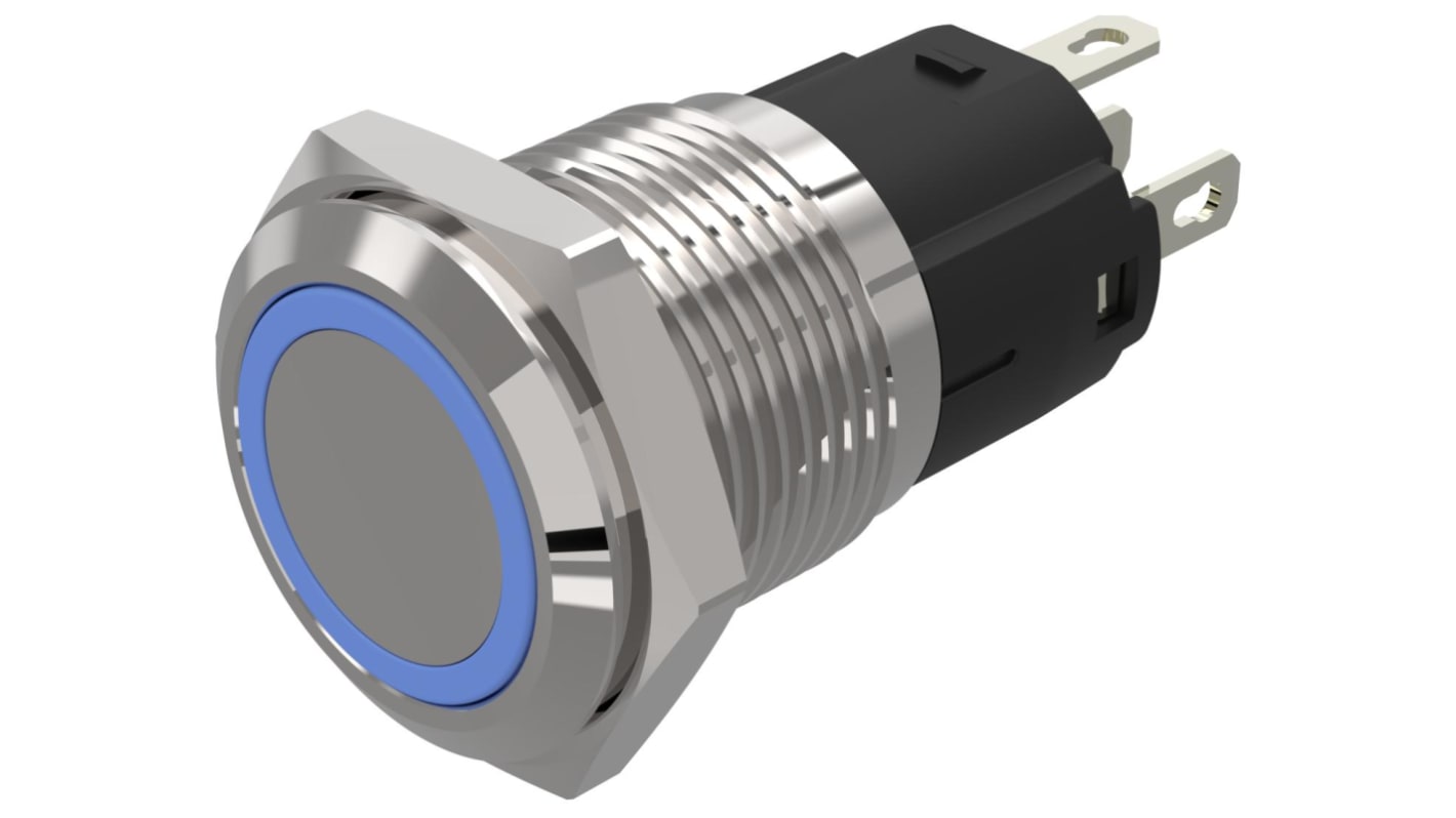 EAO 82 Series Illuminated Push Button Switch, Latching, Panel Mount, 16mm Cutout, SPDT, Blue LED, 24V ac/dc, IP65, IP67