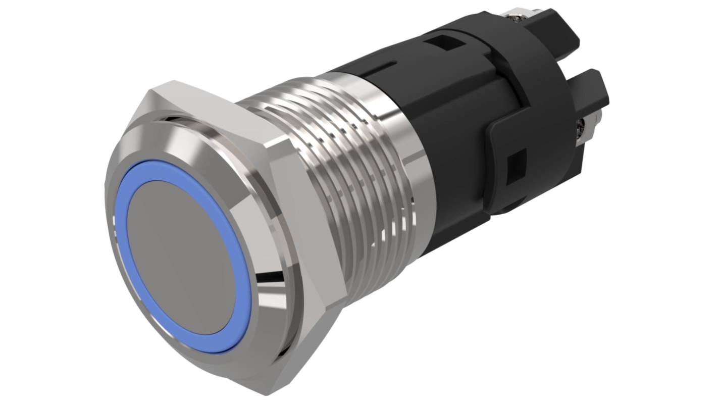 EAO 82 Series Illuminated Illuminated Push Button Switch, Momentary, Panel Mount, 16mm Cutout, SPDT, Blue LED, 12V,
