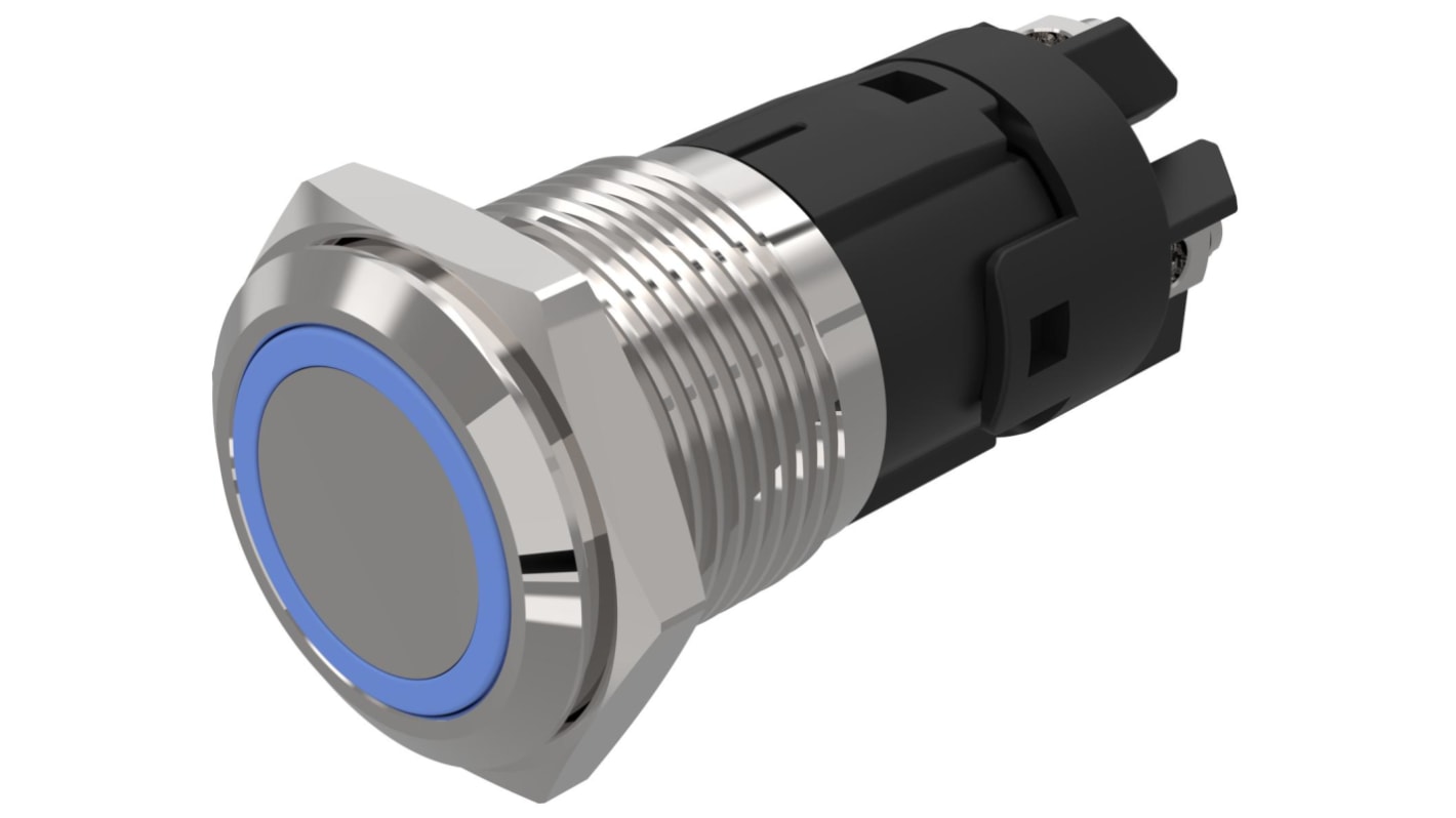 EAO 82 Series Illuminated Illuminated Push Button Switch, Latching, Panel Mount, 16mm Cutout, SPDT, Blue LED, 240V,