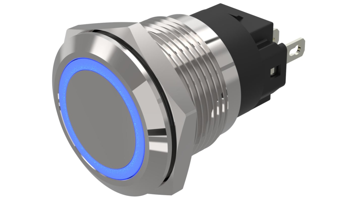 EAO 82 Series Blue Indicator, 12V ac/dc, 19mm Mounting Hole Size, Solder Tab Termination, IP65, IP67