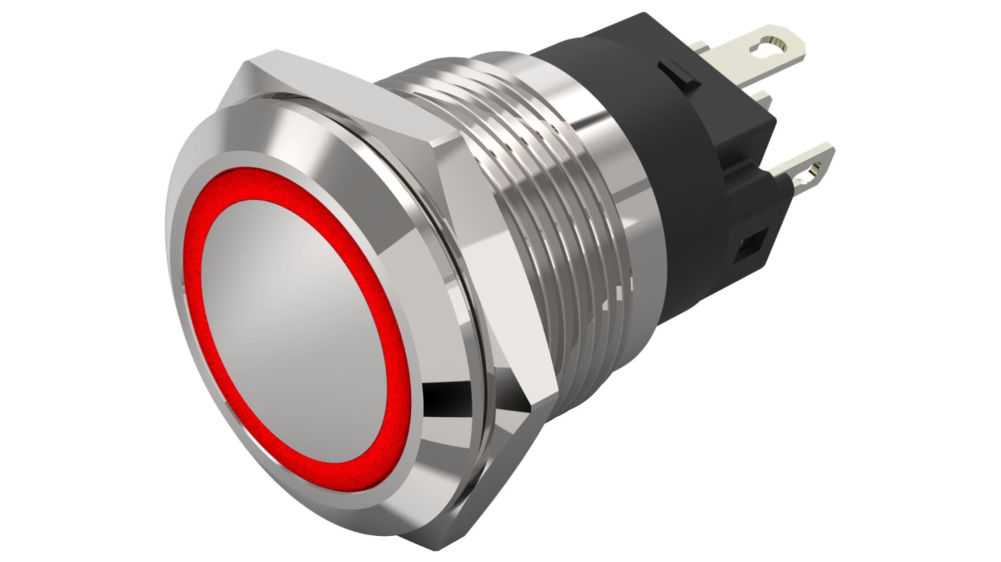 EAO 82 Series Illuminated Illuminated Push Button Switch, Momentary, Panel Mount, 19mm Cutout, SPDT, Red LED, 240V,