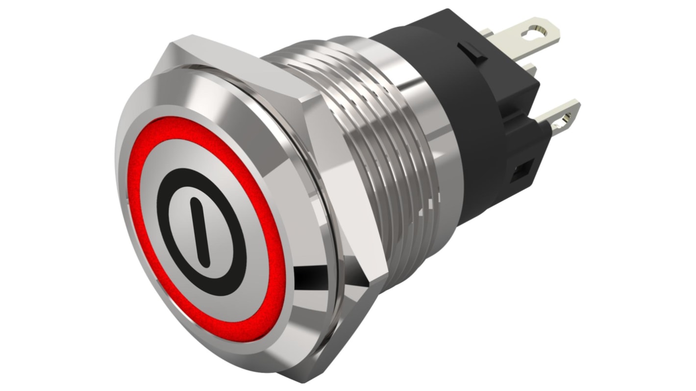 EAO 82 Series Illuminated Illuminated Push Button Switch, Momentary, Panel Mount, 19mm Cutout, SPDT, Red LED, 240V,