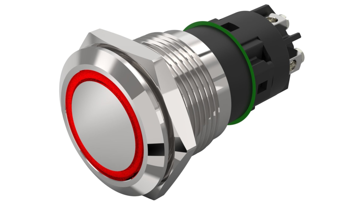 EAO 82 Series Illuminated Illuminated Push Button Switch, Momentary, Panel Mount, 19mm Cutout, SPDT, Red/Green LED,