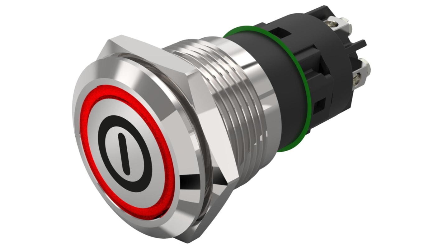 EAO 82 Series Illuminated Illuminated Push Button Switch, Latching, Panel Mount, 19mm Cutout, SPDT, Red LED, 240V,