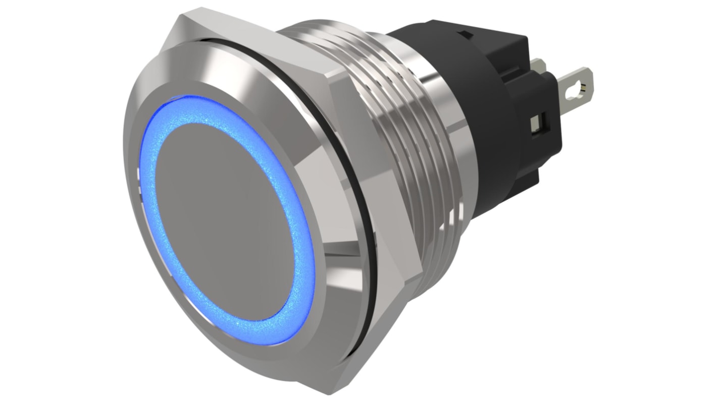 EAO 82 Series Blue Indicator, 12V ac/dc, 22mm Mounting Hole Size, Solder Tab Termination, IP65, IP67