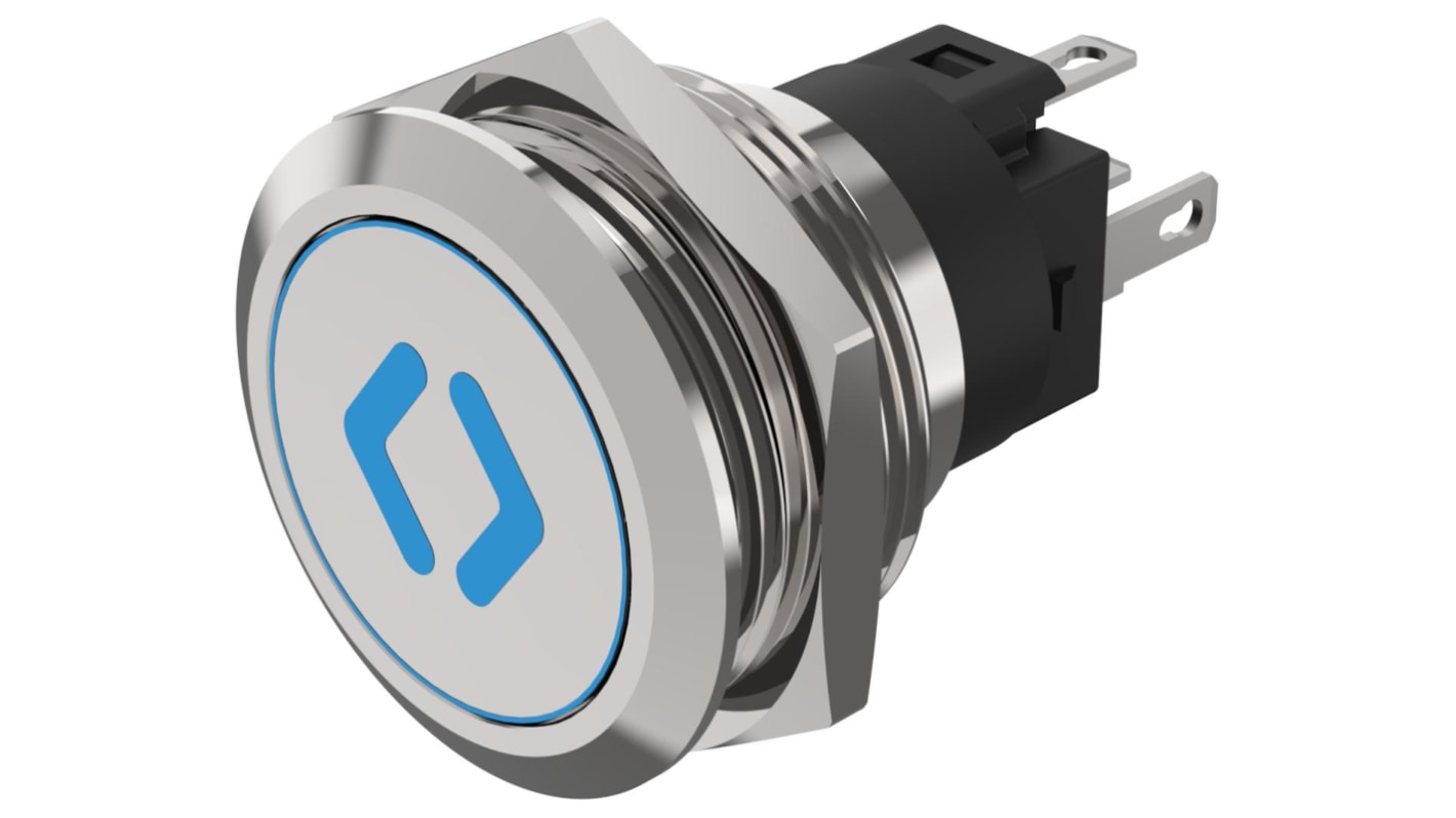 EAO 82 Series Illuminated Illuminated Push Button Switch, Momentary, Panel Mount, 22.3mm Cutout, SPDT, Blue LED, 240V,