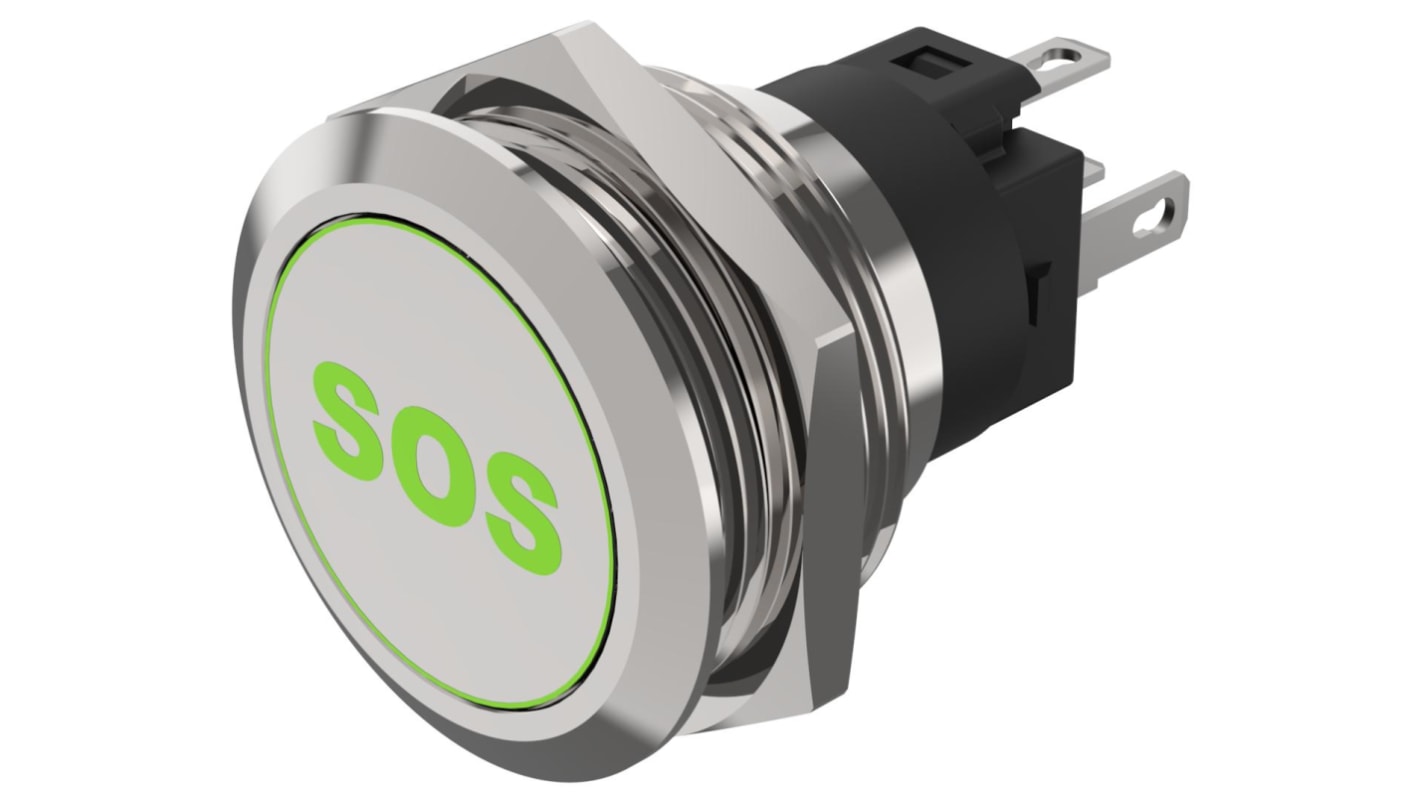 EAO 82 Series Illuminated Illuminated Push Button Switch, Momentary, Panel Mount, 22.3mm Cutout, SPDT, Red/Green LED,