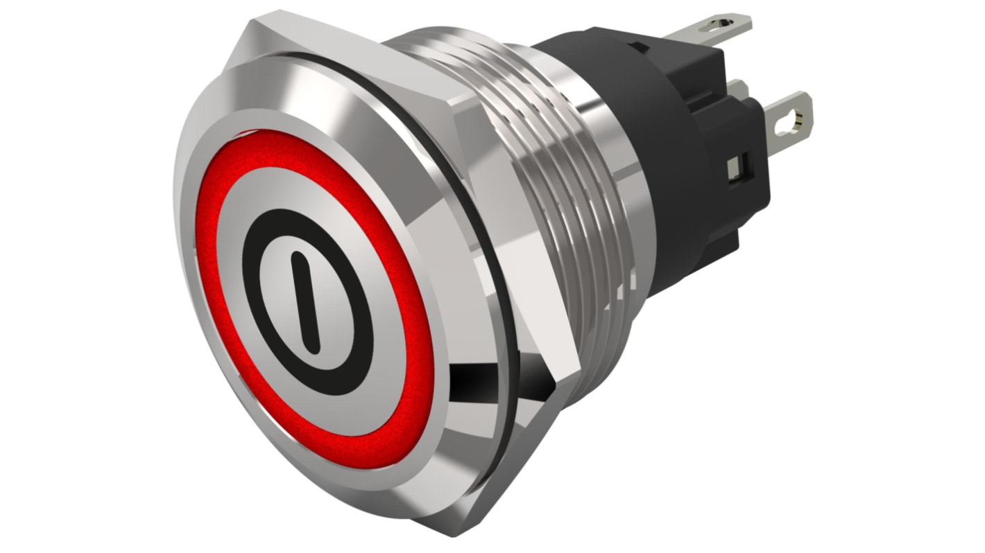 EAO 82 Series Illuminated Illuminated Push Button Switch, Latching, Panel Mount, 22.3mm Cutout, SPDT, Red LED, 240V,