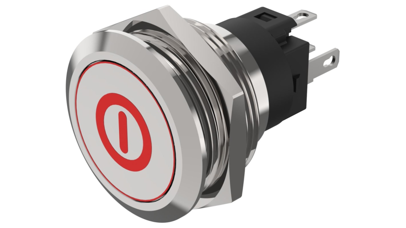 EAO 82 Series Illuminated Illuminated Push Button Switch, Latching, Panel Mount, 22.3mm Cutout, SPDT, Red LED, 240V,