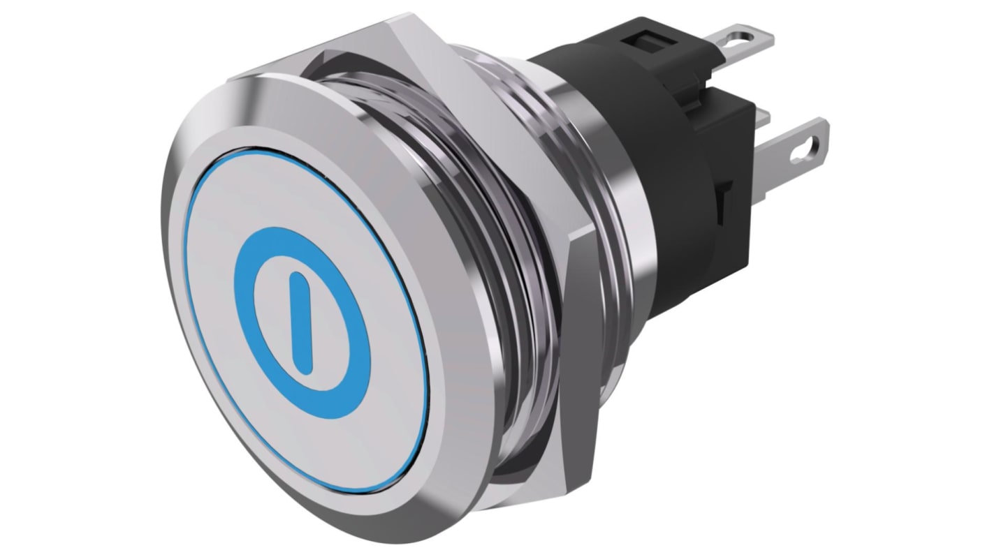 EAO 82 Series Illuminated Illuminated Push Button Switch, Latching, Panel Mount, 22.3mm Cutout, SPDT, Blue LED, 240V,