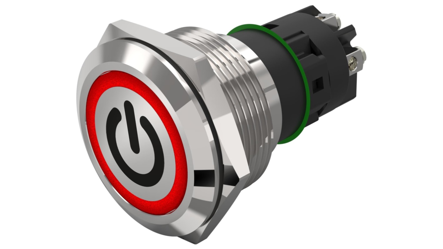 EAO 82 Series Illuminated Illuminated Push Button Switch, Momentary, Panel Mount, 22.3mm Cutout, SPDT, Red LED, 240V,