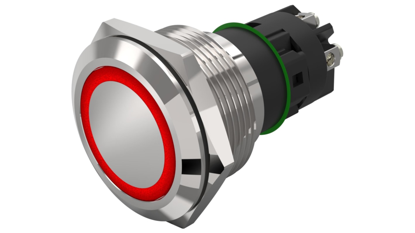 EAO 82 Series Illuminated Illuminated Push Button Switch, Momentary, Panel Mount, 22.3mm Cutout, SPDT, Red/Green LED,