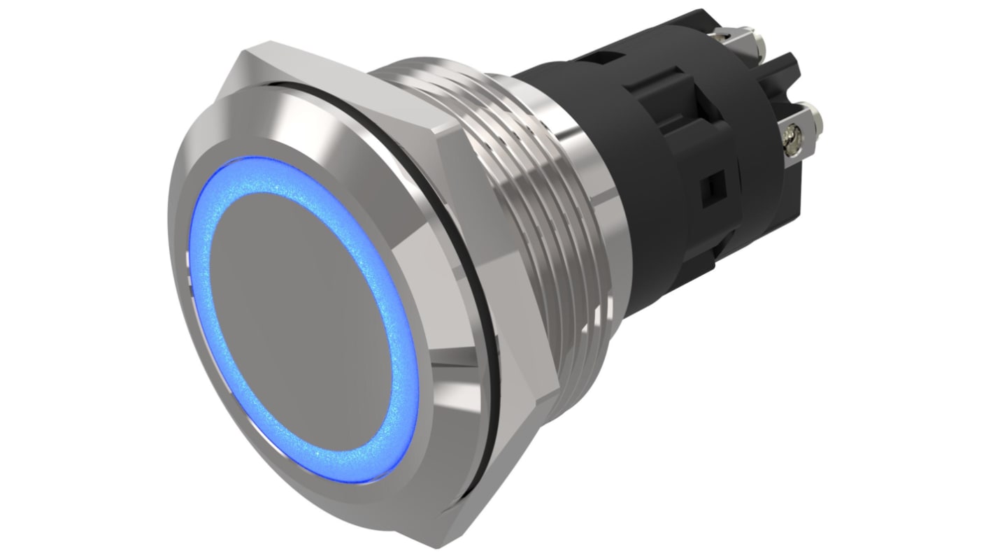 EAO 82 Series Illuminated Illuminated Push Button Switch, Latching, Panel Mount, 22.3mm Cutout, SPDT, Blue LED, 240V,